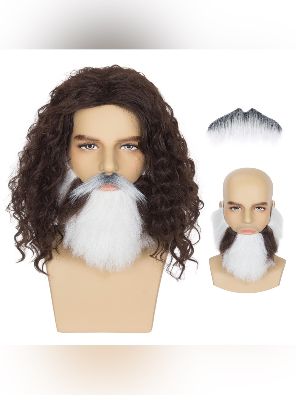 Curly Wig With Beard And Mustache Halloween Cosplay Wizard